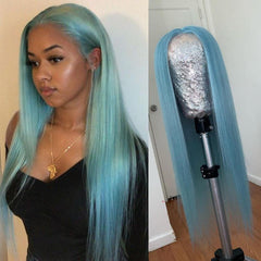 Light Blue Wigs Human Hair Pastel Blue Lace Front Colored Wigs SULMY | SULMY.
