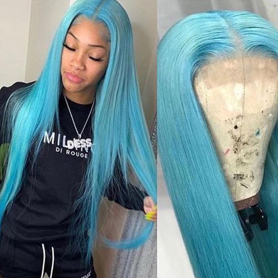 Light Blue Wigs Human Hair Pastel Blue Lace Front Colored Wigs SULMY | SULMY.