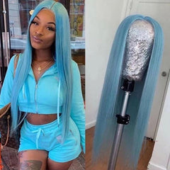 Light Blue Wigs Human Hair Pastel Blue Lace Front Colored Wigs SULMY | SULMY.