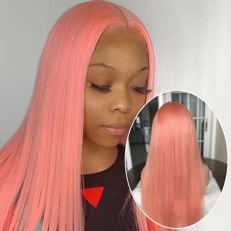 Pink Lace Front Wigs Long Human Hair Wig | SULMY.