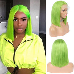 Lime Green Bob Lace Front Wig Colored Short Human Hair Wigs -SULMY | SULMY.