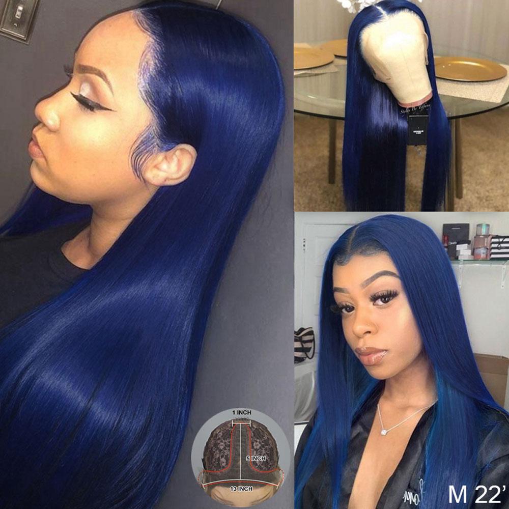 Midnight Blue Human Hair Wigs Lace Front Dark Blue Straight Wigs SULMY | SULMY.