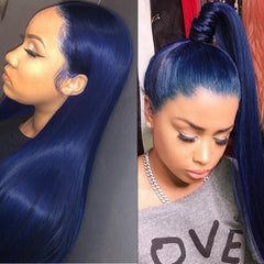 Midnight Blue Human Hair Wigs Lace Front Dark Blue Straight Wigs SULMY | SULMY.