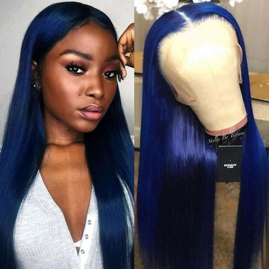Midnight Blue Human Hair Wigs Lace Front Dark Blue Straight Wigs SULMY | SULMY.