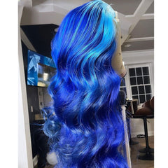 Ombre Blue Lace Front Wig 100% Real Human Hair Wavy Wigs