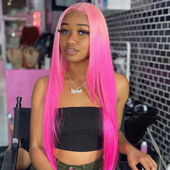 Ombre Pink Lace Front Human Hair Wigs 100% Real Hair