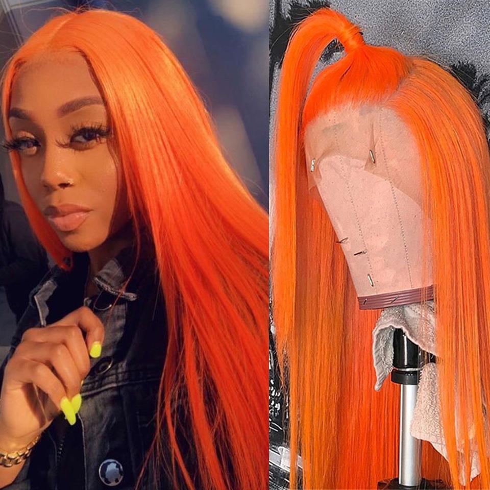 Orange Wigs Human Hair Bright Orange Lace Front Colored Wigs SULMY | SULMY.