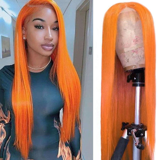 Orange Wigs Human Hair Bright Orange Lace Front Colored Wigs SULMY | SULMY.