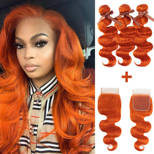 Orange Hair Weave Bundles With Closure Body Wave | SULMY.