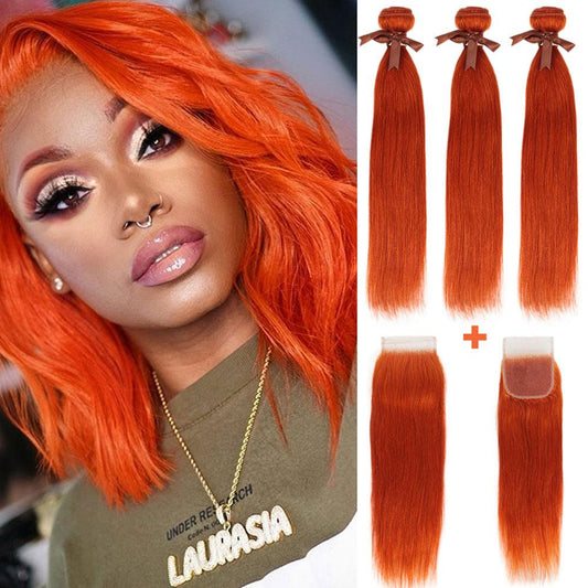 Orange Hair Weave Bundles With Closure Straight | SULMY.