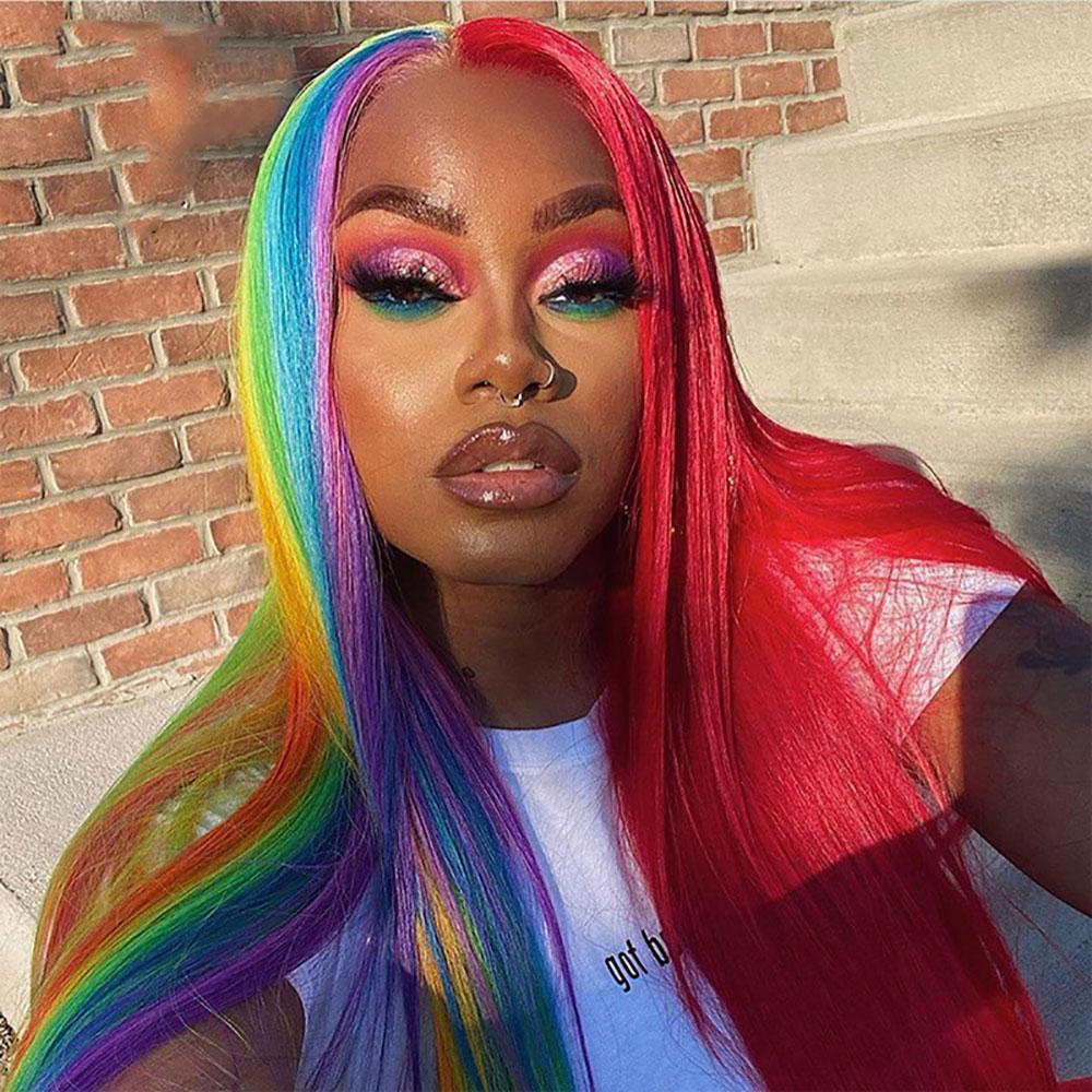 12+ Rainbow Human Hair Wig