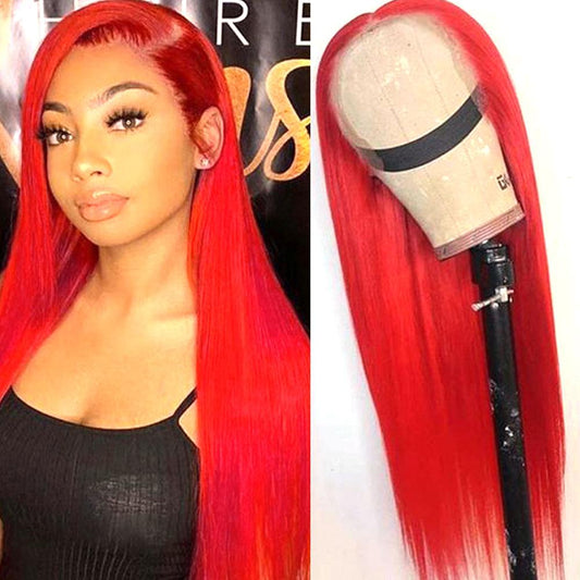 Red Wigs Human Hair Bright Red Lace Front Colored Wigs SULMY | SULMY.