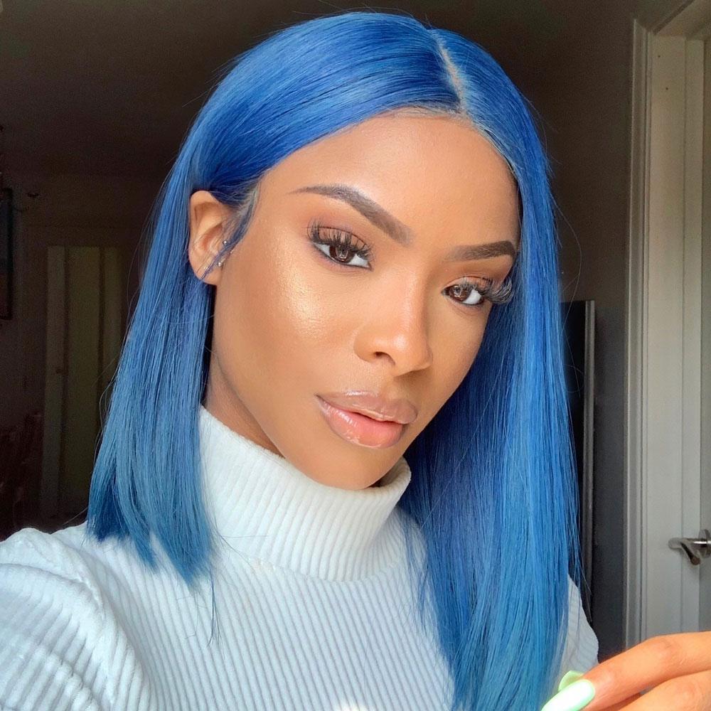 Sky Blue Bob Lace Front Wig Colored Short Human Hair Wigs -SULMY | SULMY.