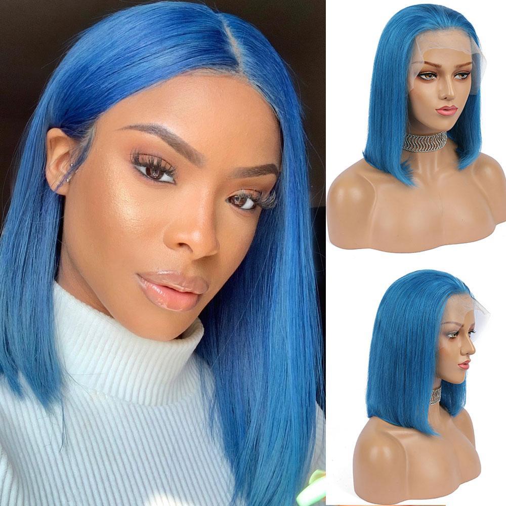 Sky Blue Bob Lace Front Wig Colored Short Human Hair Wigs -SULMY | SULMY.