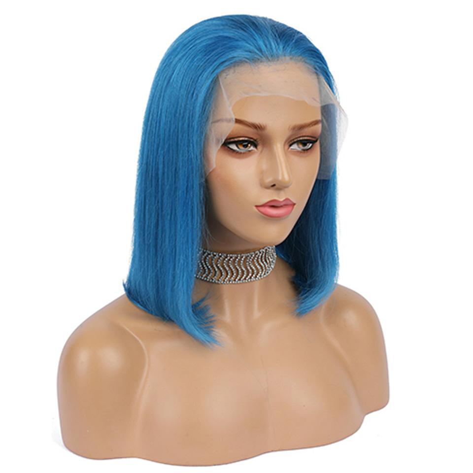 Sky Blue Bob Lace Front Wig Colored Short Human Hair Wigs -SULMY | SULMY.