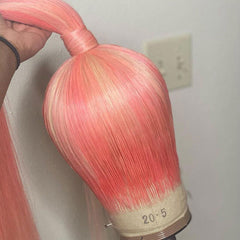 SULMY Blonde Hair With Pink Highlights Wigs 100% Human Hair