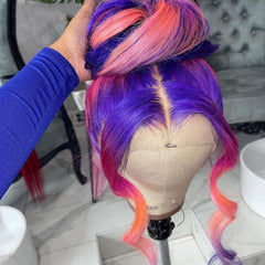 SULMY Ombre Pink and Purple Highlights Human Hair Wigs