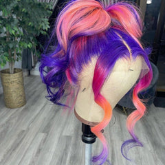 SULMY Ombre Pink and Purple Highlights Human Hair Wigs