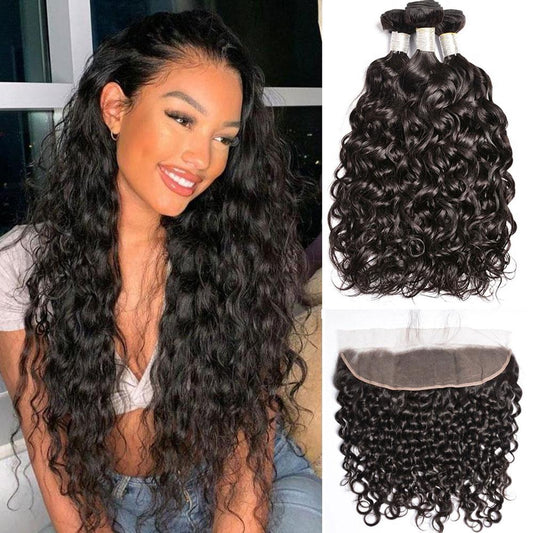 Bundles with Frontal Water Wave Brazilian Virgin Human Hair Weave Bundles 3+1 | SULMY.