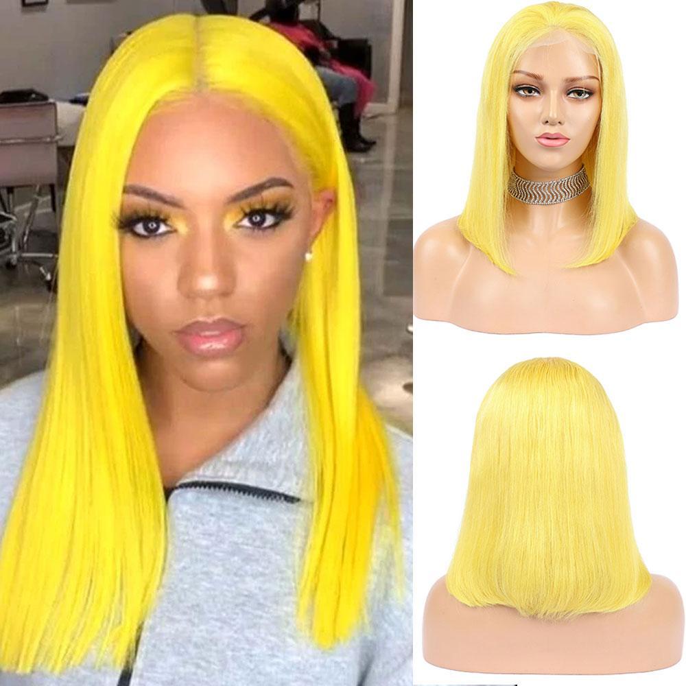Yellow Bob Lace Front Wig Colored Short Human Hair Wigs -SULMY | SULMY.